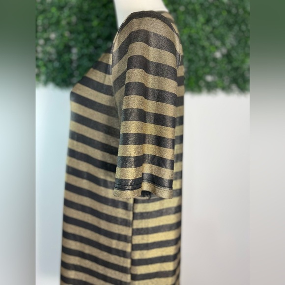 MinkPink Black and Gold Shimmer Striped T-shirt Shift Dress Size Small - Picture 5 of 12